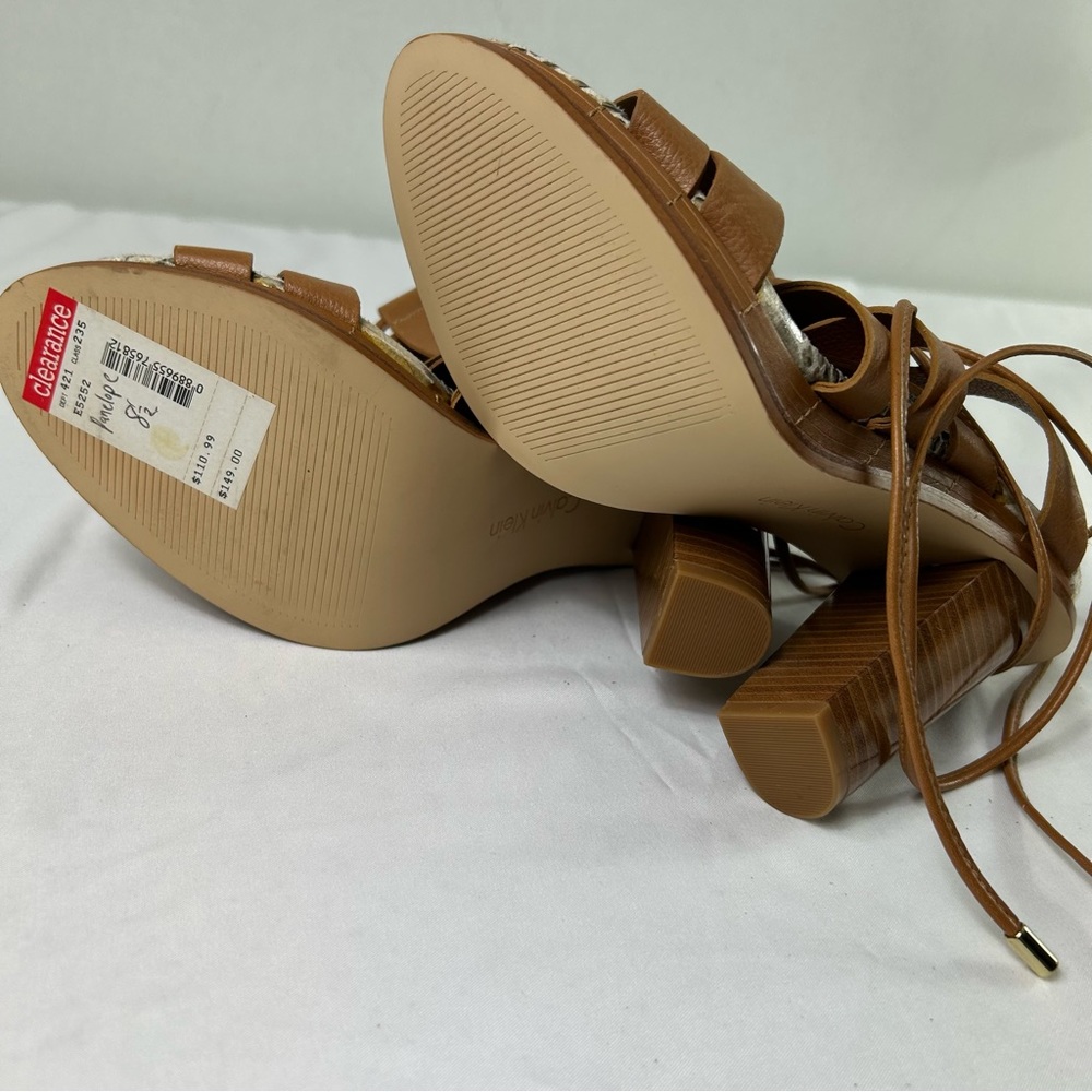Calvin Klein Panelope Toscana Almond Tan Leather Strappy Sandals Women’s 8.5 NEW - Picture 4 of 9
